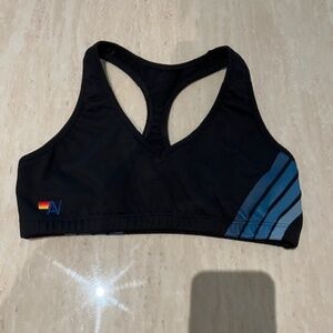 NEW AVIATOR NATION 4 Stripes V Cut Sports Bra BLUE and Black RARE